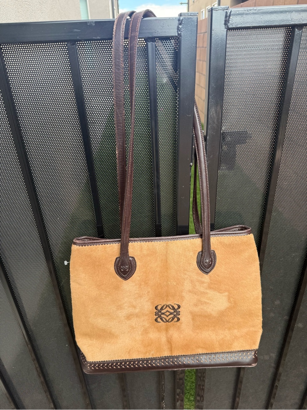 Vintage LOEWE Madrid 1846 Pony Calf Hair Tote Bag | Anagram Logo | Brown Leather